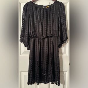 ALICE + OLIVIA Small Black Silk Blend Semi-Sheer Windowpane Little Black Dress